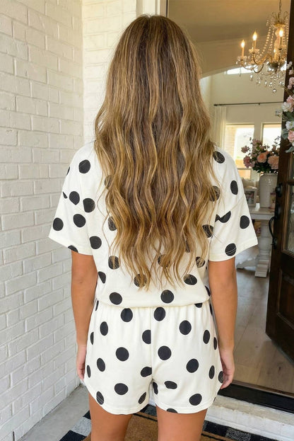 Polka Dot Loose Tee Drawstring Short Set