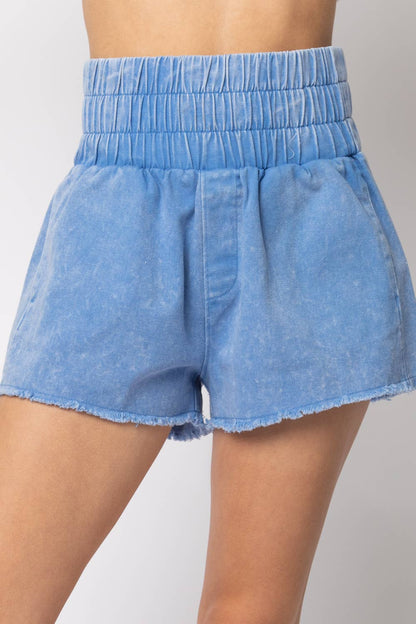High-Waist Washed Twill Shorts