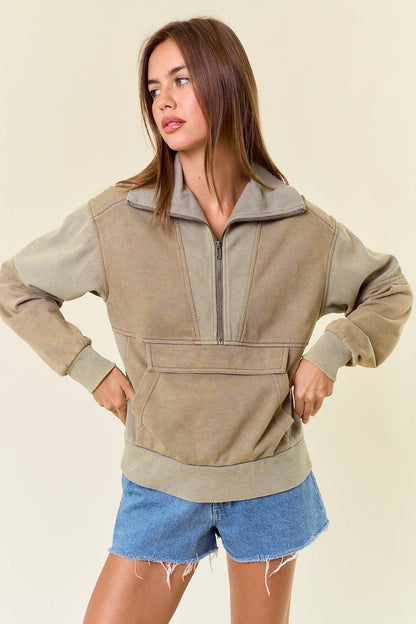FRENCH TERRY HALF ZIP-UP SWEATSHIRT