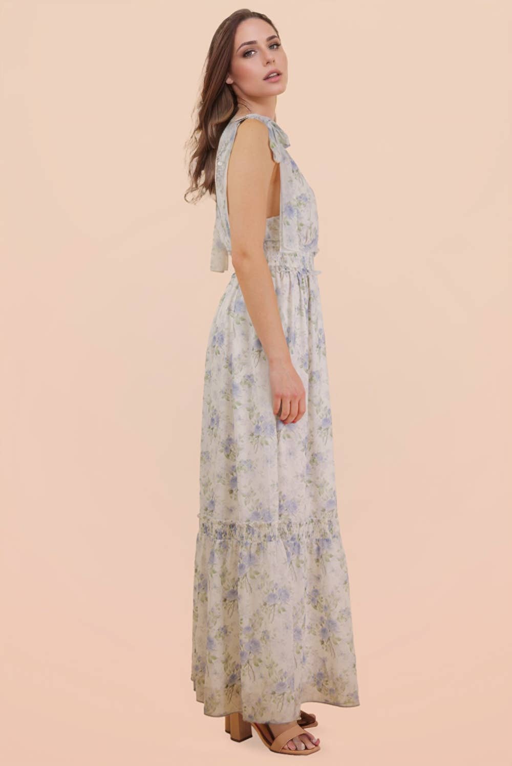 Floral Printed Shoulder Strap Midi Dress