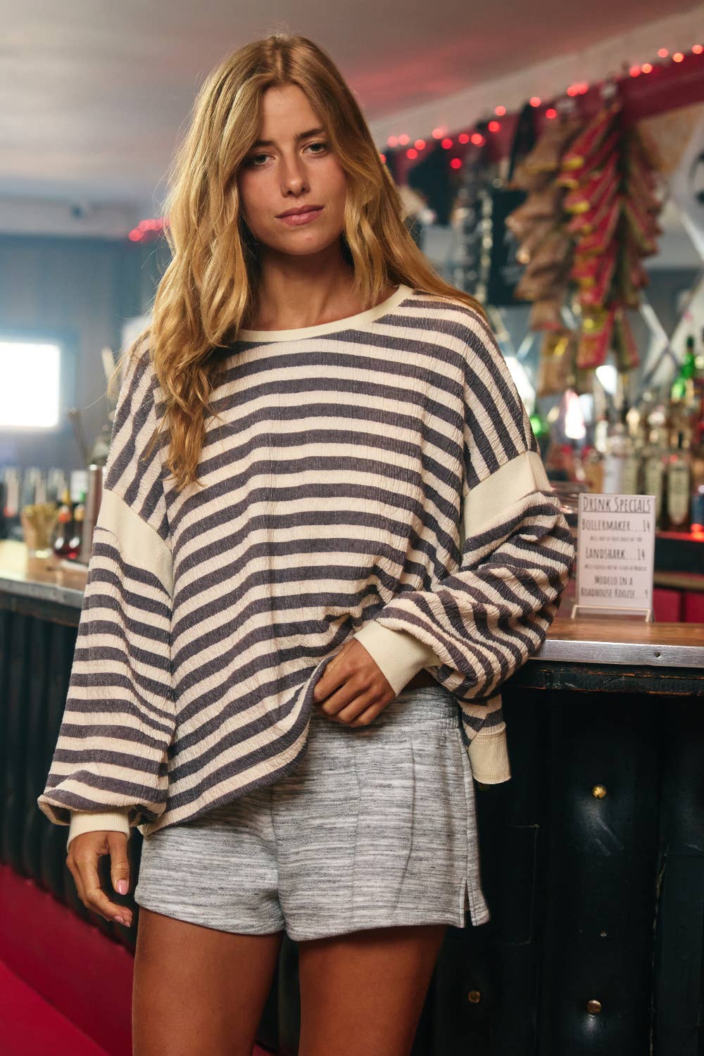 Overlap Open Back Oversize Fit Striped Top