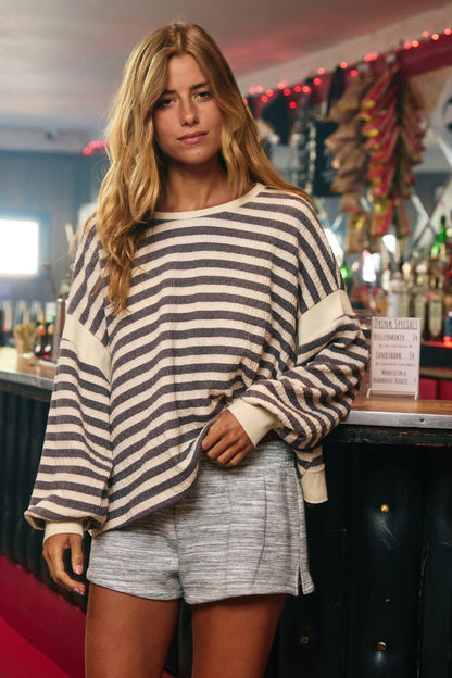 Overlap Open Back Oversize Fit Striped Top