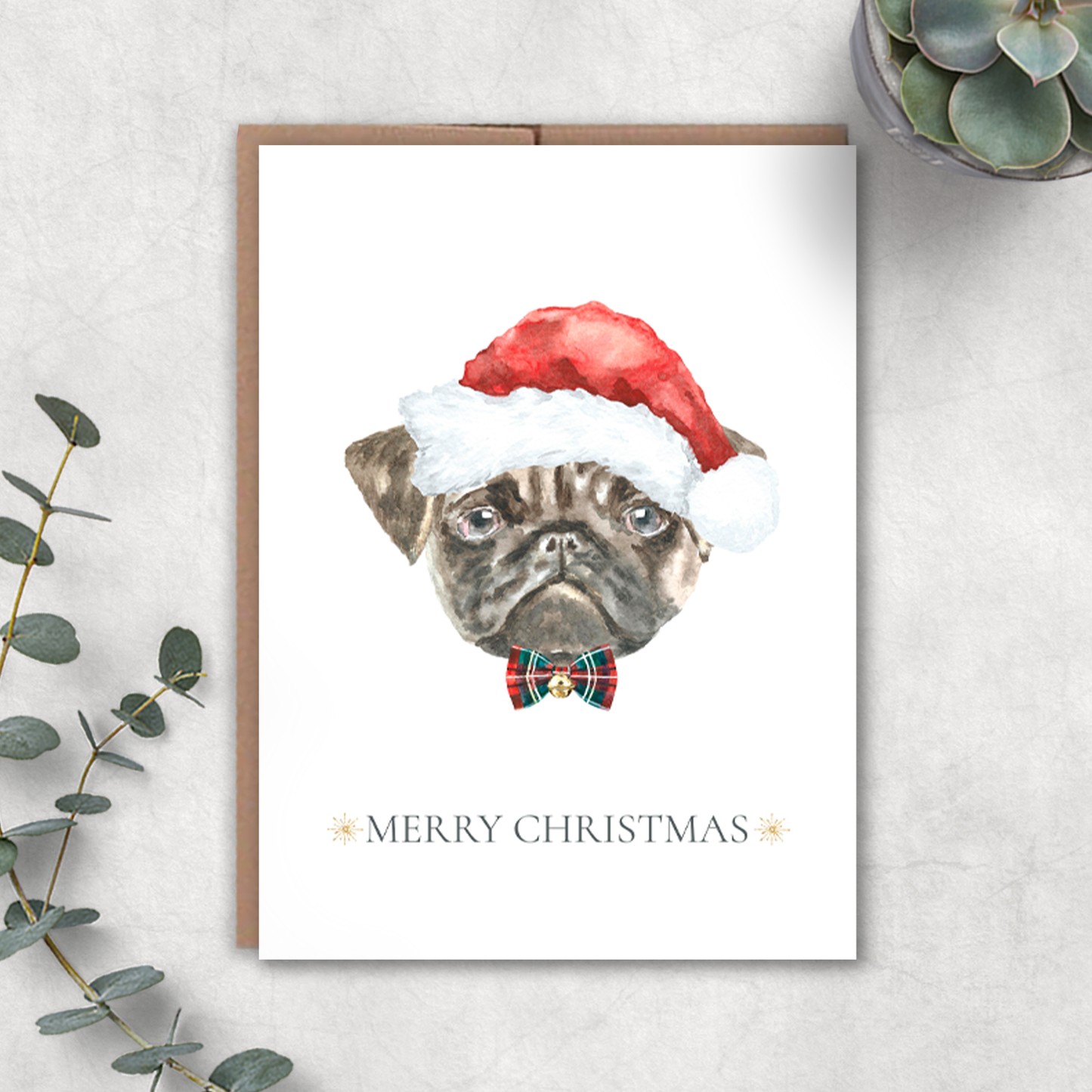 Pug Merry Christmas Card