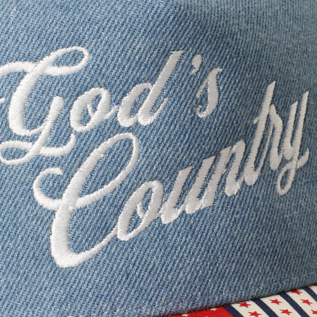 God's Country Embroidered Denim Trucker Hat