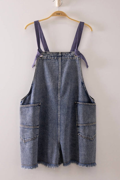 Washed Denim Pocket Overall Romper