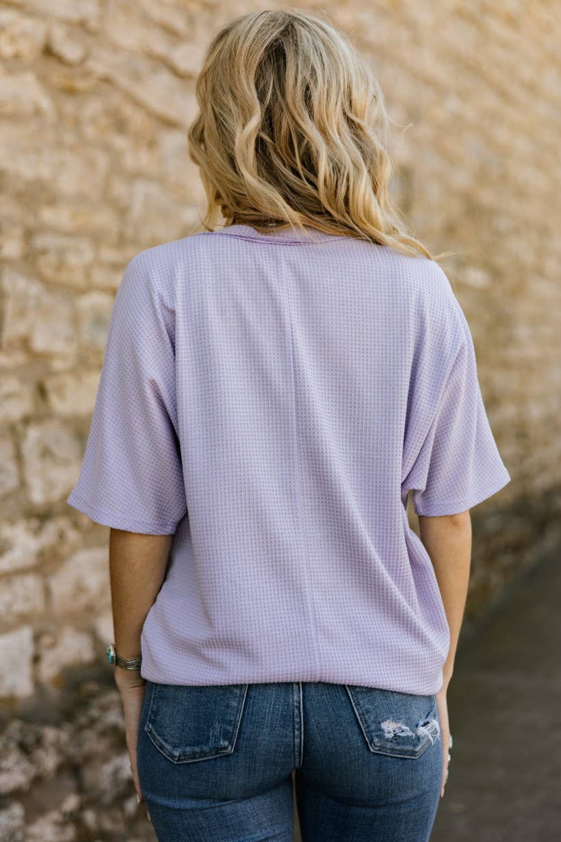 Two Tone Waffle V-Neck Dolman Sleeve Top
