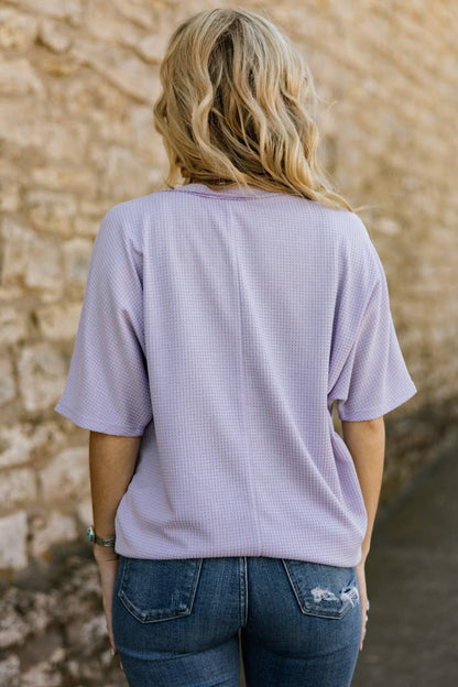 Two Tone Waffle V-Neck Dolman Sleeve Top