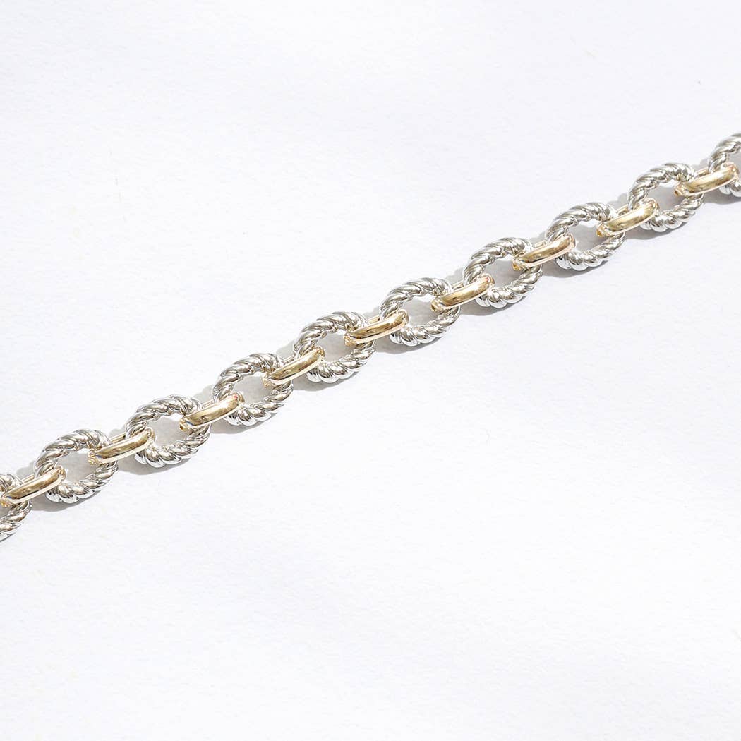 Two Tone Twisted and Solid Chain Linked Bracelet