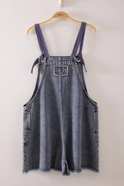 Washed Denim Pocket Overall Romper