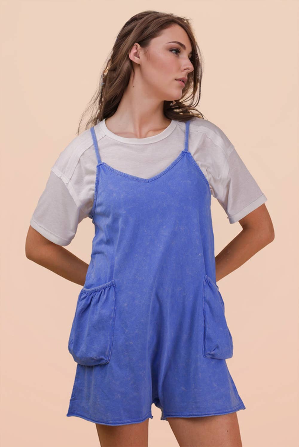 NP70359-Mineral Washed Sleeveless Casual Knit Romper