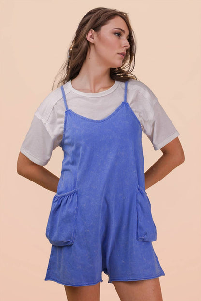 NP70359-Mineral Washed Sleeveless Casual Knit Romper