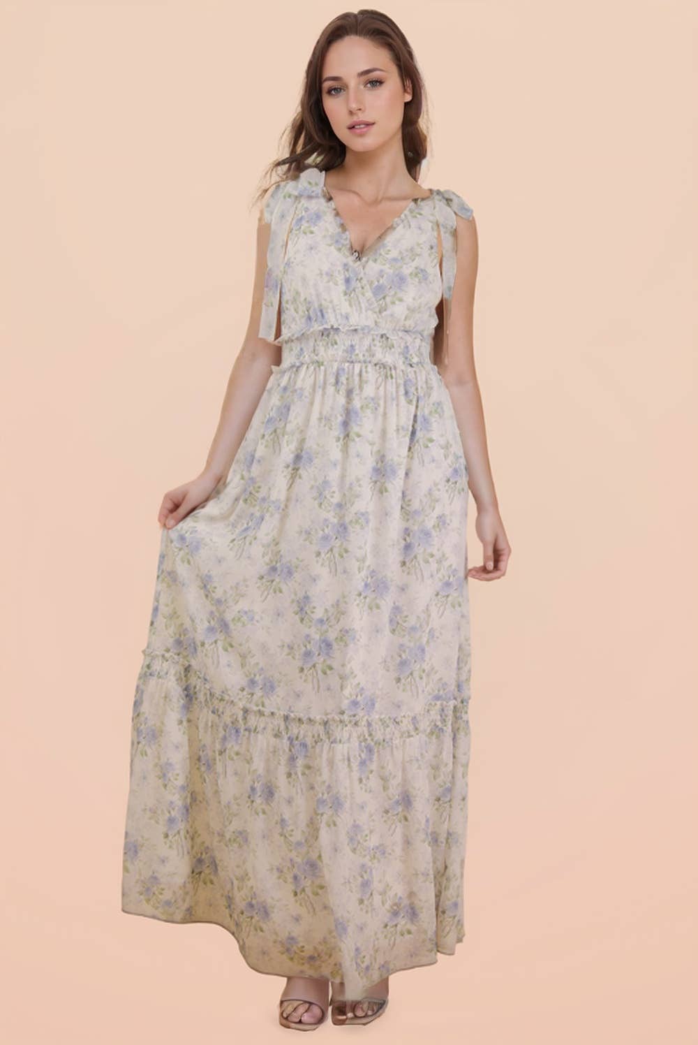 Floral Printed Shoulder Strap Midi Dress