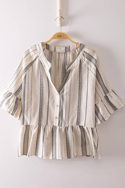 PLUS SIZE Striped Half Bell Sleeve Blouse Top