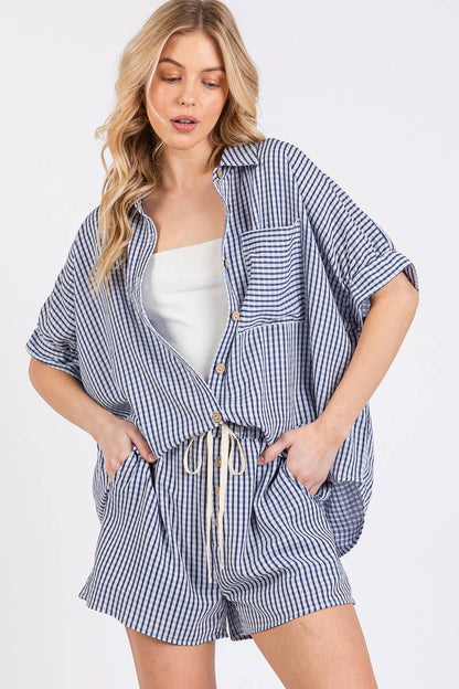 MINI CHECKER BUTTON DOWN TOP AND SHORTS SETS