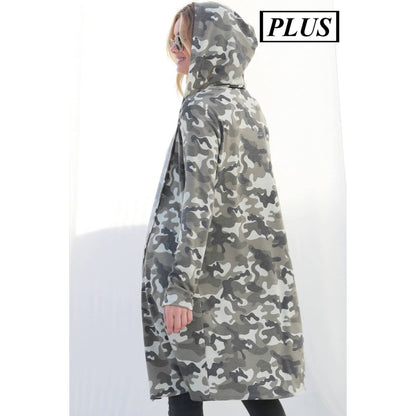 Plus Camo Long Cardigan with Hoodie