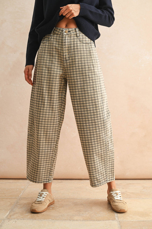 MINI CHECKER PATTERN BARREL PANTS