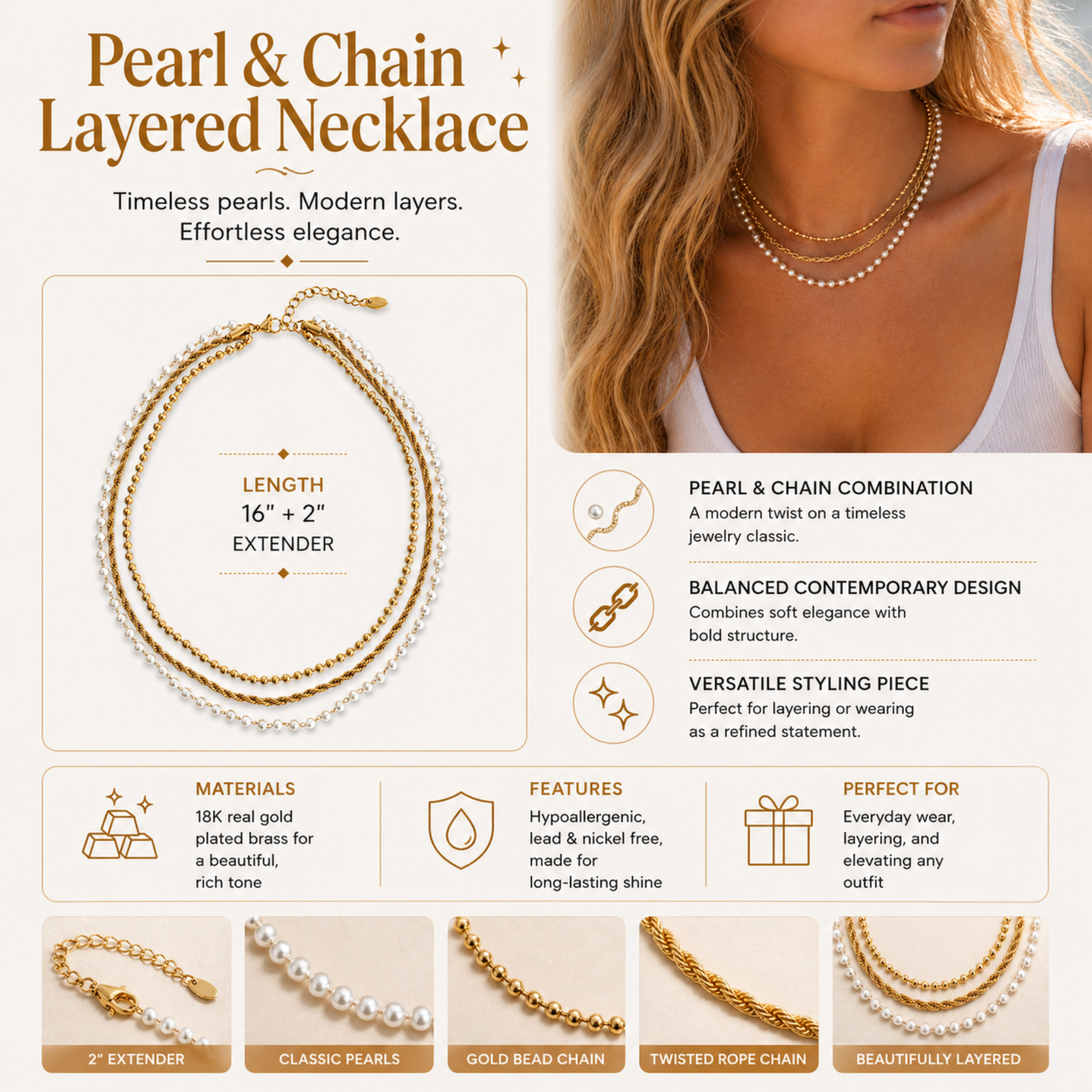 Layered Pearl & Gold Chain Necklace – Effortless Layering