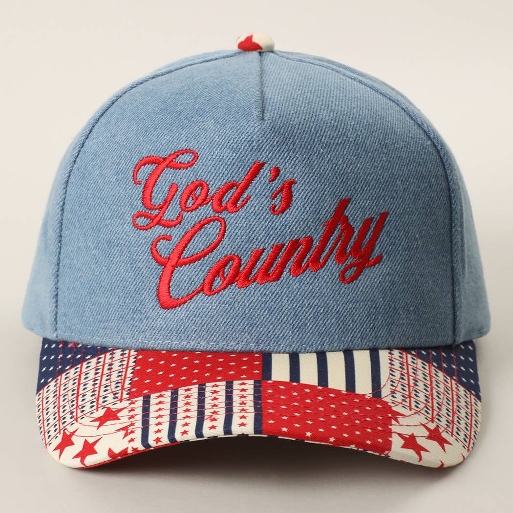 God's Country Embroidered Denim Trucker Hat