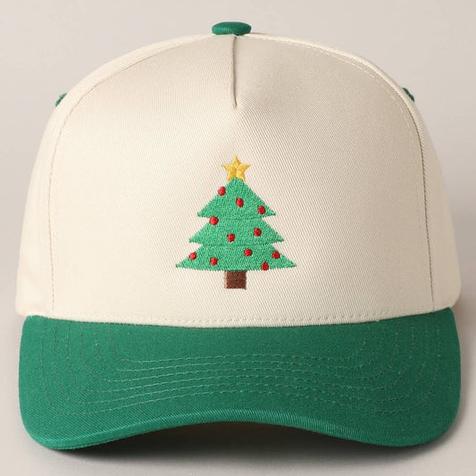 Christmas Tree Embroidery Canvas Baseball Cap
