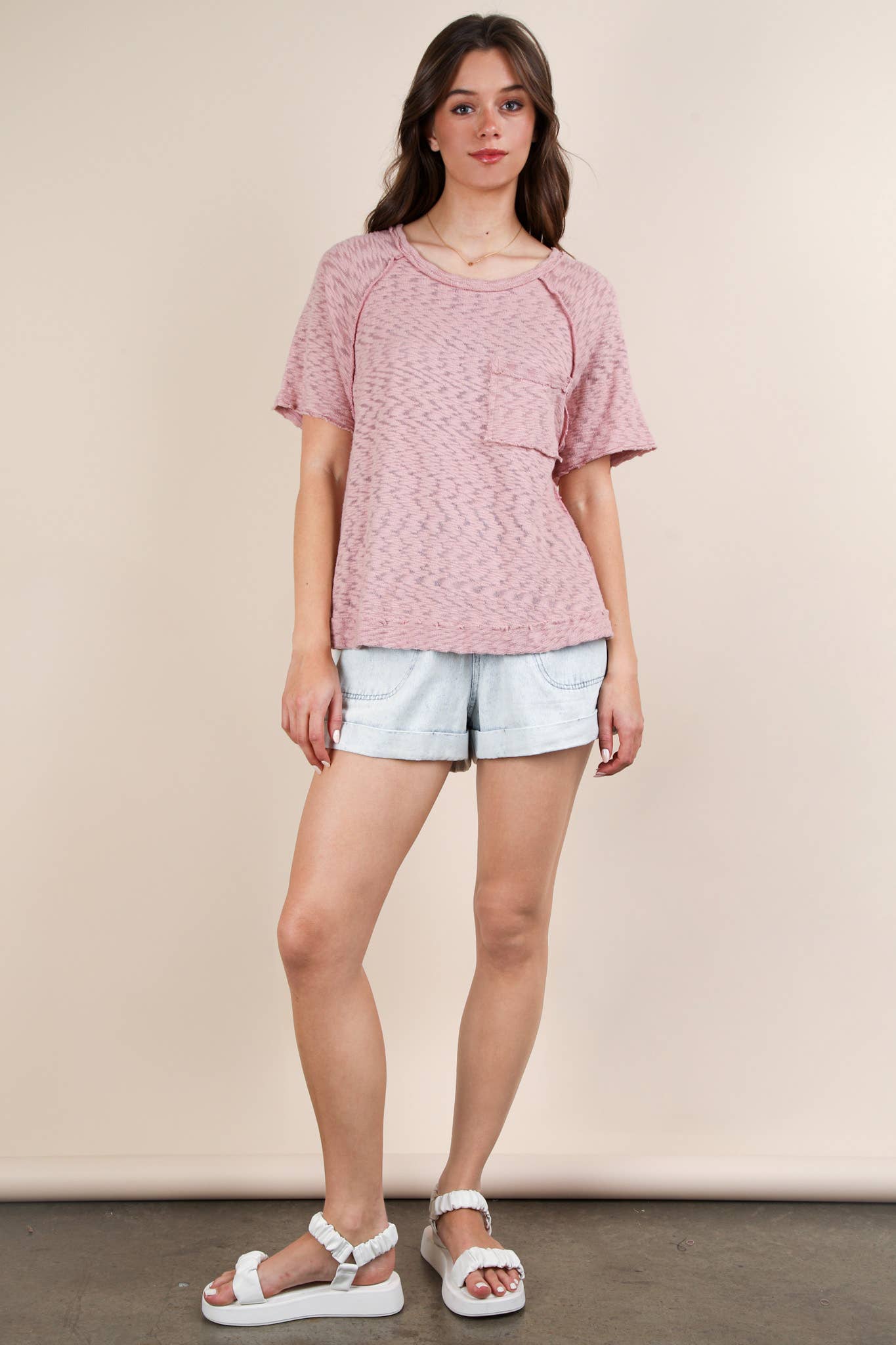 Solid Casual Knit Top with Patch Pocket