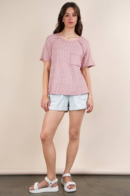 Solid Casual Knit Top with Patch Pocket
