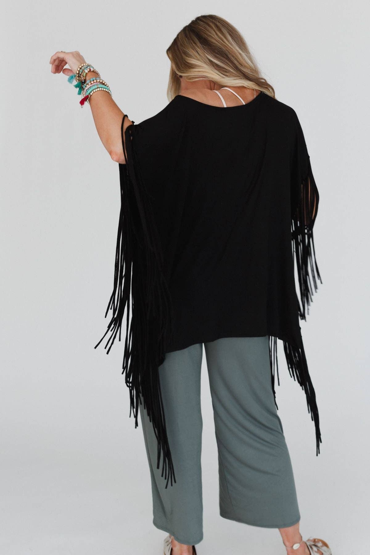 Oversized Western Showstopper Fringe Top - Black