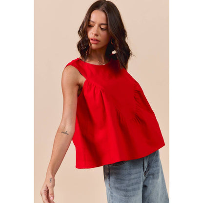 GAME DAY COLOR DENIM RUCHED SLEEVELESS TOP