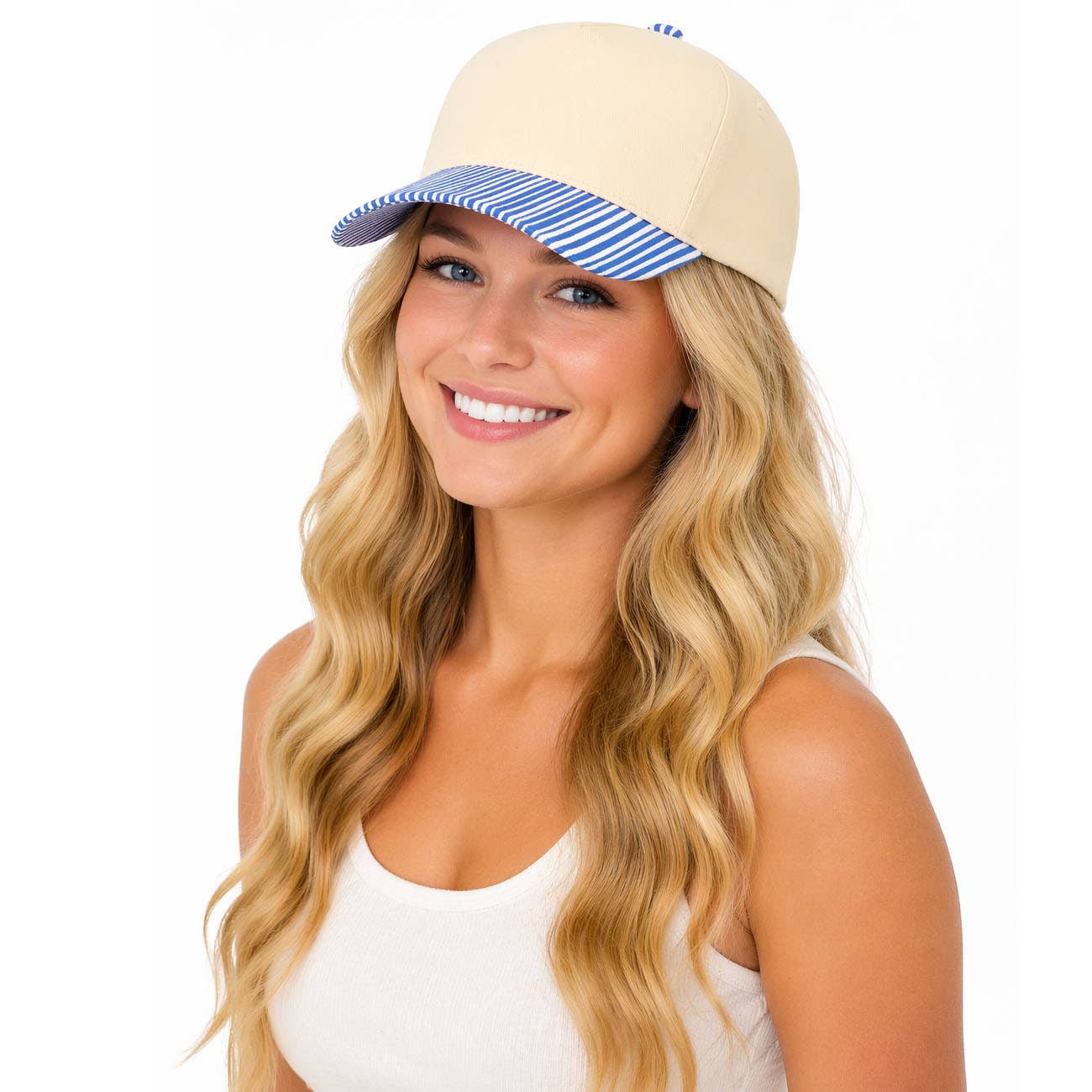 C.C Striped Pattern on Bill Plain Two Tone Trucker Hat
