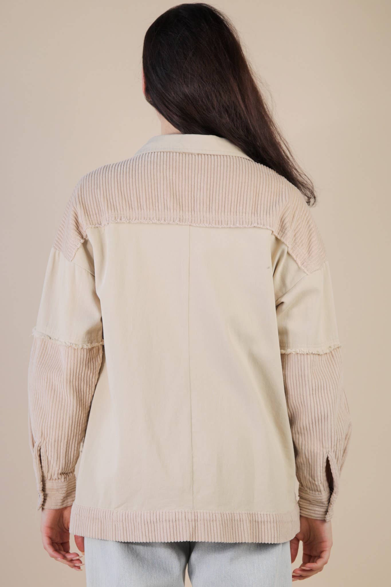 NJ90308X-PLUS SIZE Oversized Color Block Washed Shacket Jack