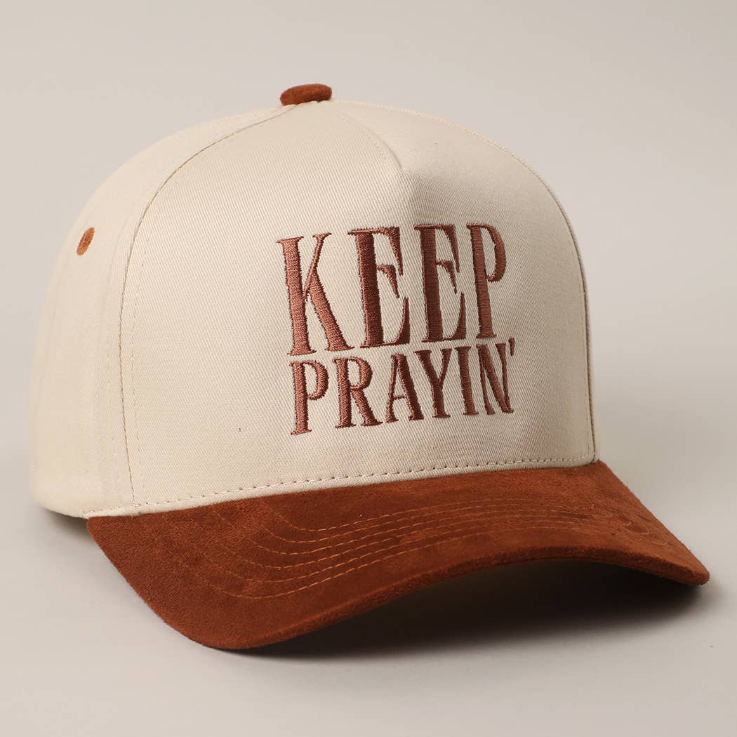 KEEP PRAYIN' Two-toned Suede Canvas Trucker Hat