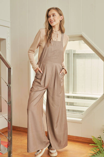 WIDE LEG OVERALL WITH ADJUSTABLE STRAP AND POCKET