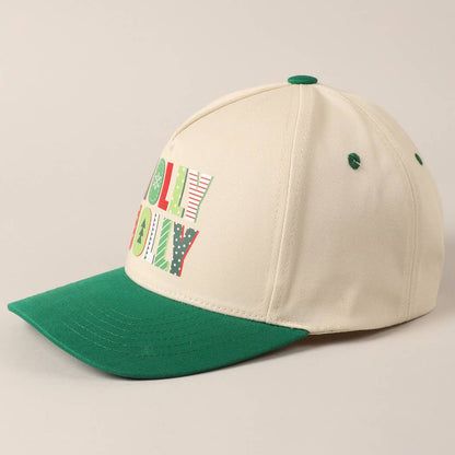 Holly Jolly Colorful Text Two-Tone Canvas Cap