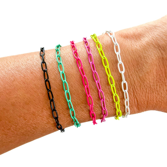 Enamel mini paperclip chain link bracelet