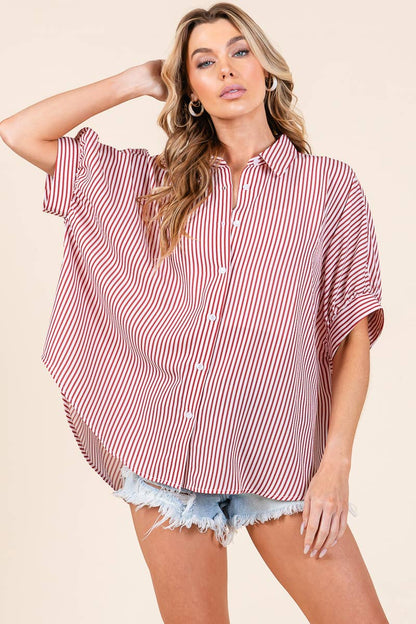Oversized Short Sleeve Button Down Shirt