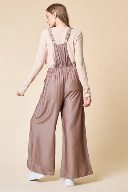 WIDE LEG OVERALL WITH ADJUSTABLE STRAP AND POCKET