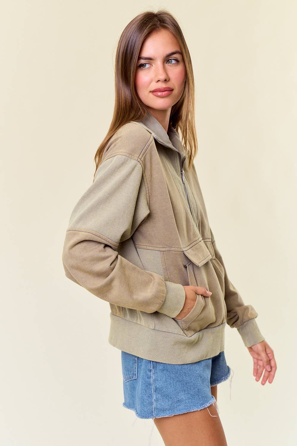 FRENCH TERRY HALF ZIP-UP SWEATSHIRT