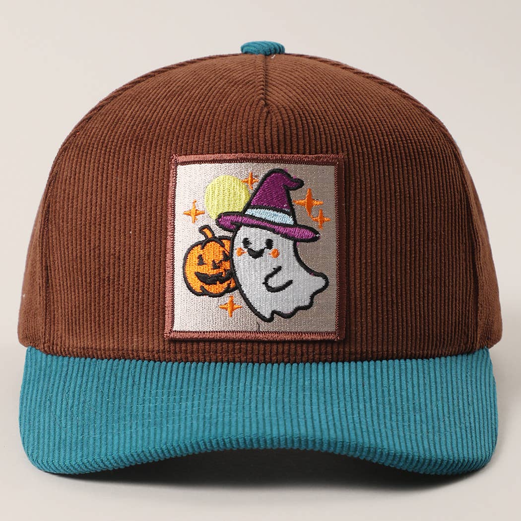 CUTE GHOST Patch Two-Tone Corduroy Trucker Hat