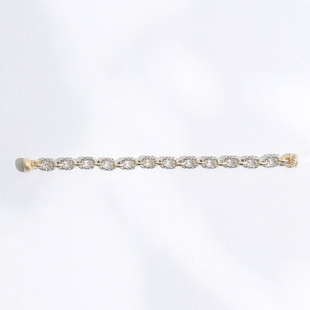 Two Tone Twisted and Solid Chain Linked Bracelet