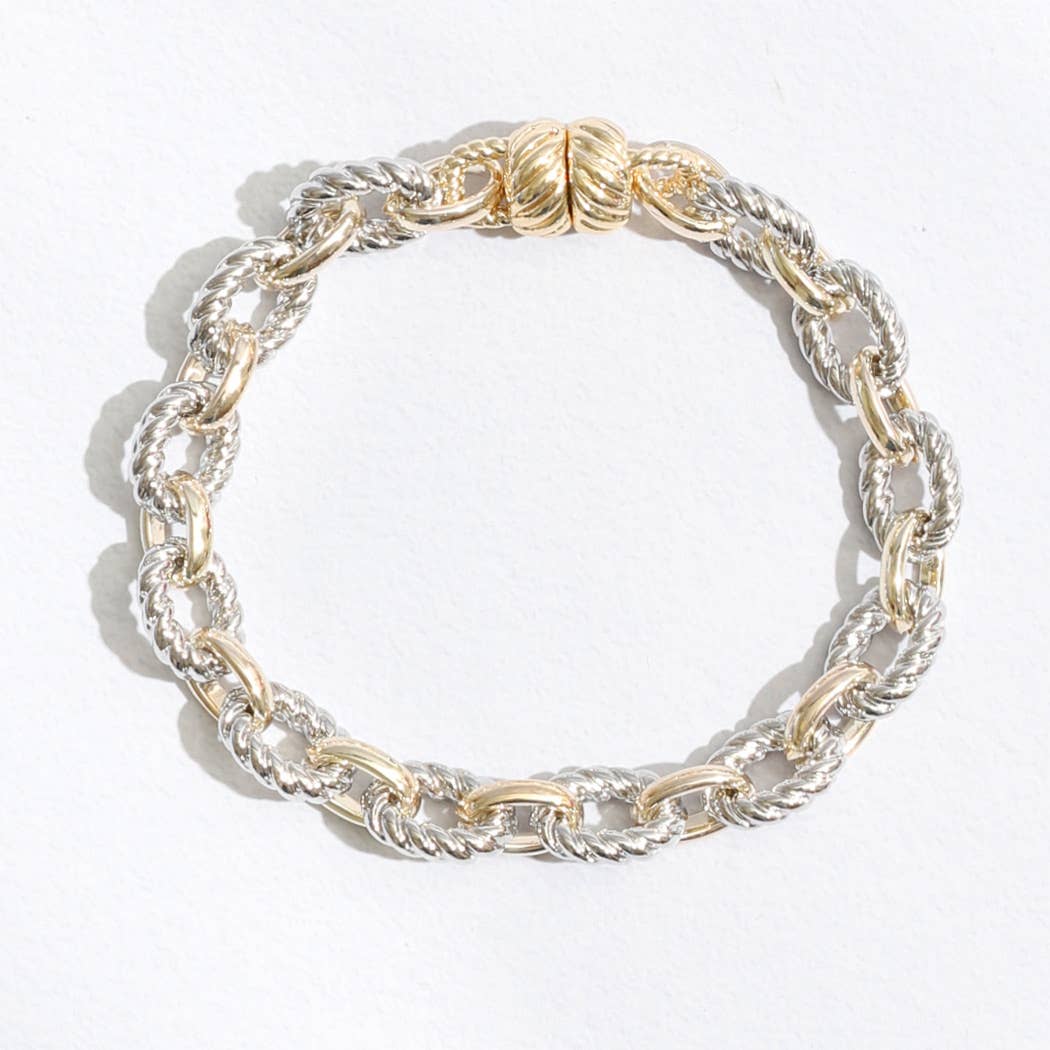 Two Tone Twisted and Solid Chain Linked Bracelet