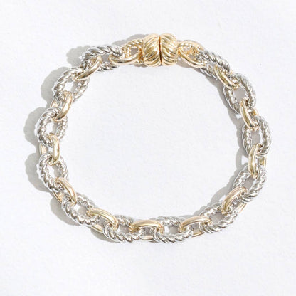 Two Tone Twisted and Solid Chain Linked Bracelet