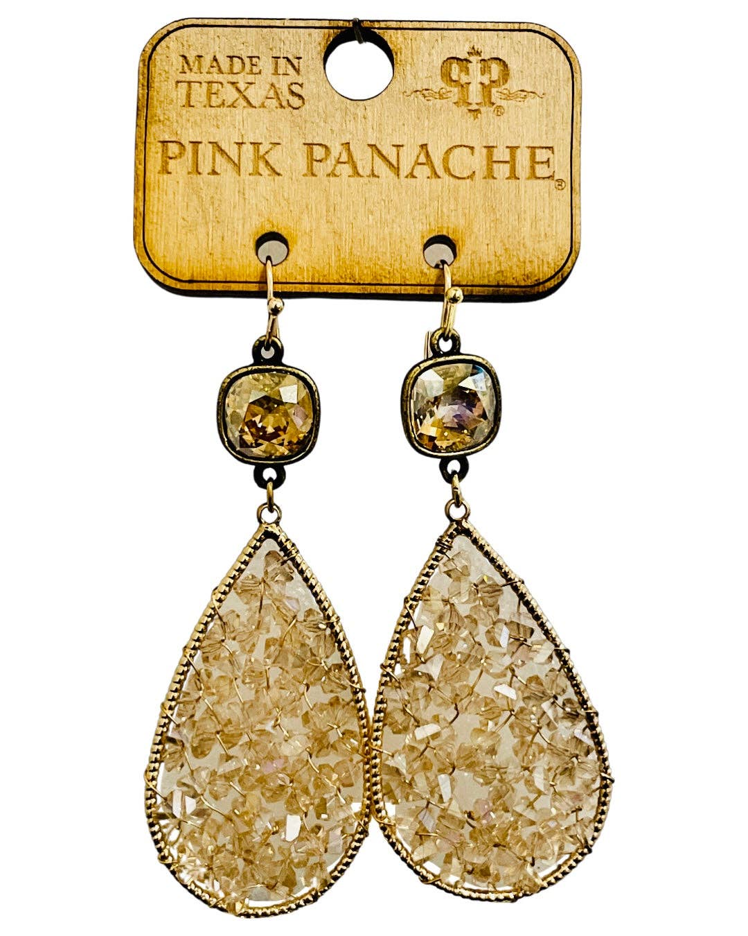 Woven bead teardrop earring, Austrian crystal