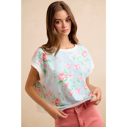 FLORAL PRINTED TERRY OPEN BACK SLEEVELESS TOP
