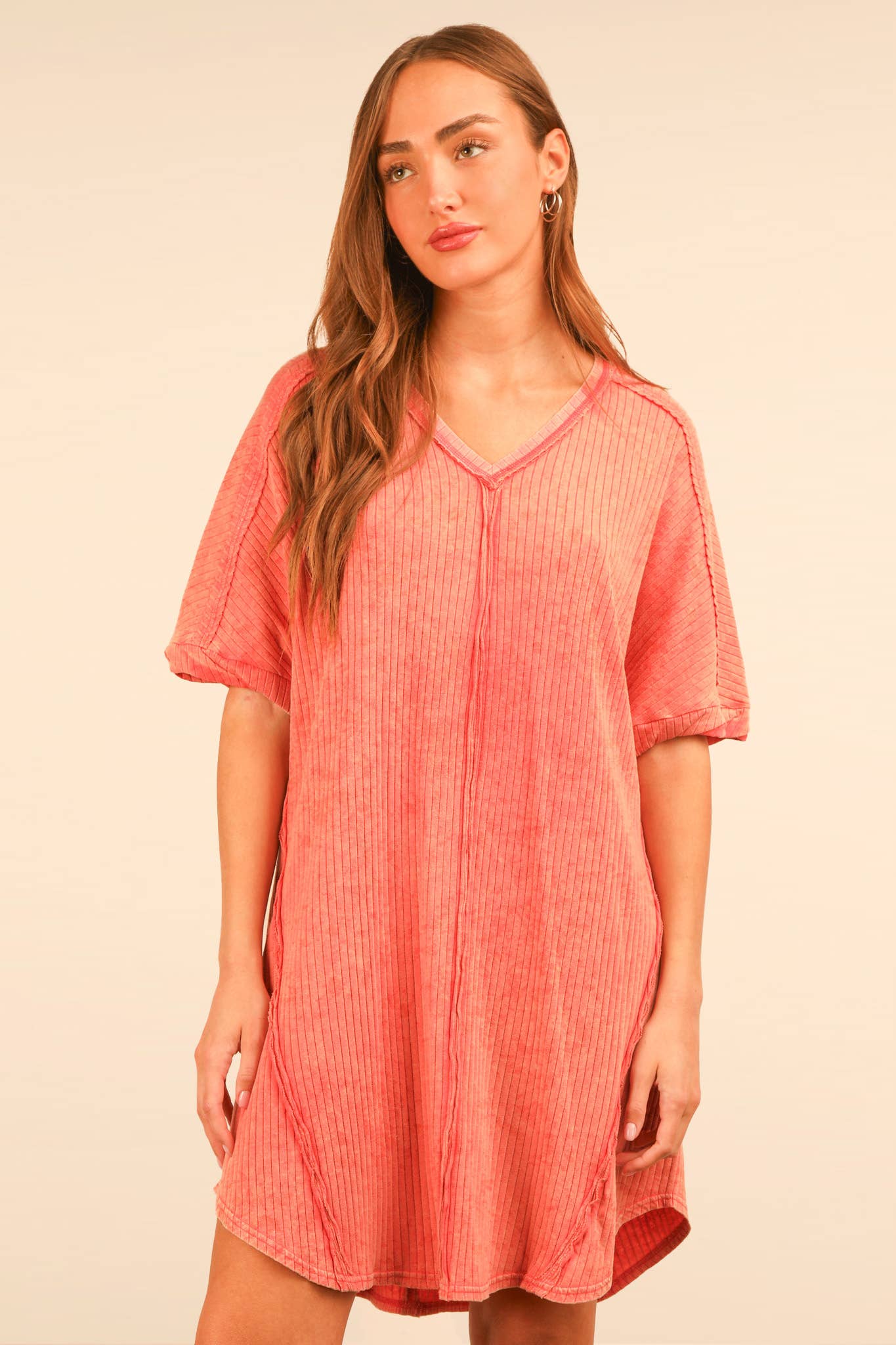 PLUS SIZE Mineral Washed Ribbed Knit Mini Dress