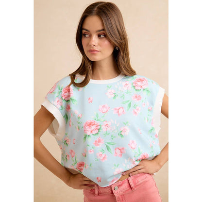 FLORAL PRINTED TERRY OPEN BACK SLEEVELESS TOP