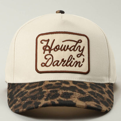 Howdy Darlin Embroidered Patch Leopard Brim Trucker Hat