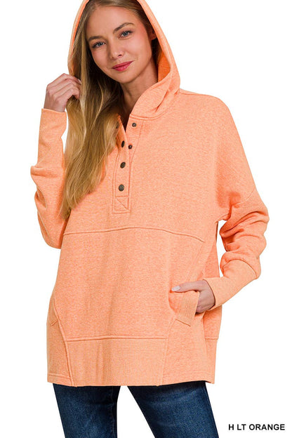 Fleece Half Snap Button Hooded Sweatshirts