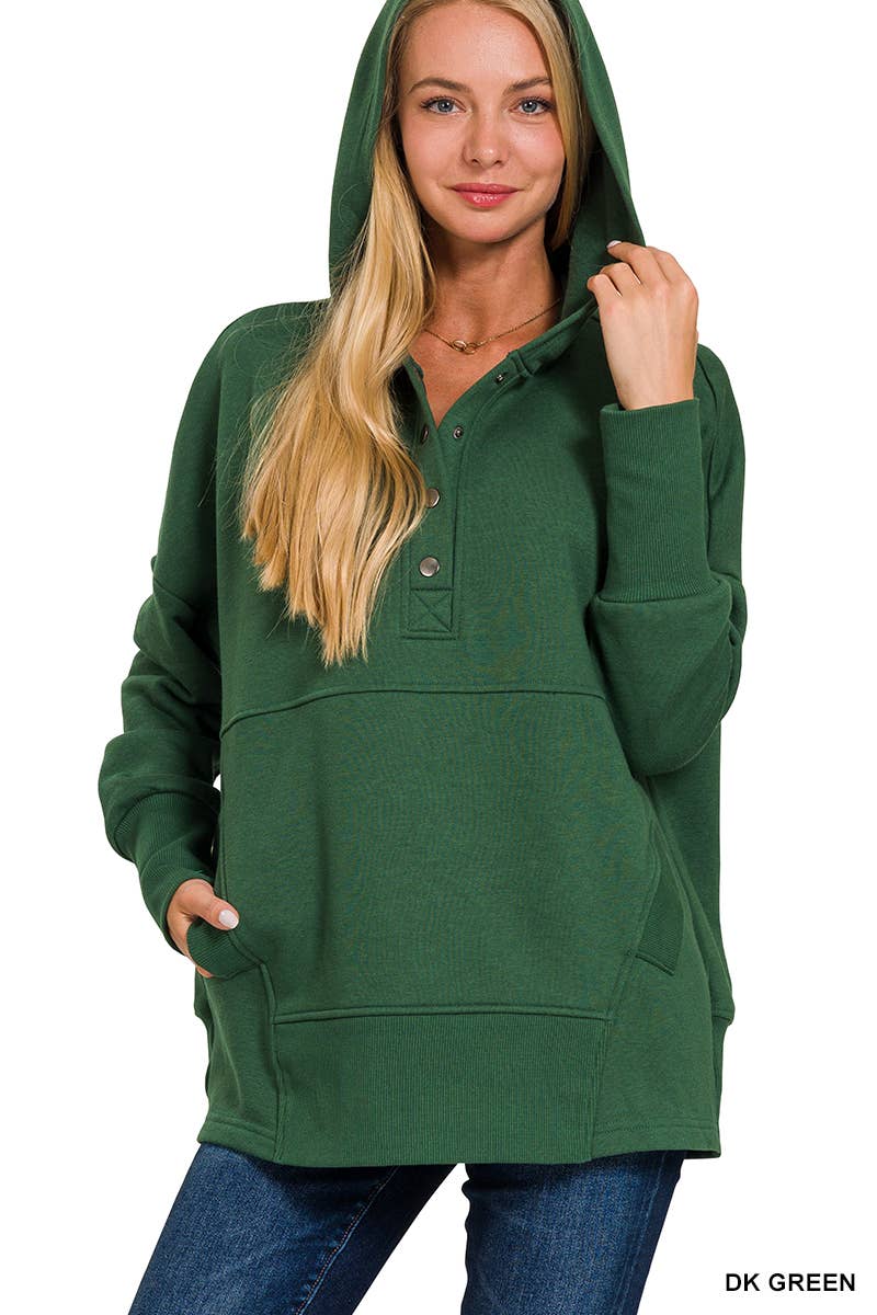 Fleece Half Snap Button Hooded Sweatshirts