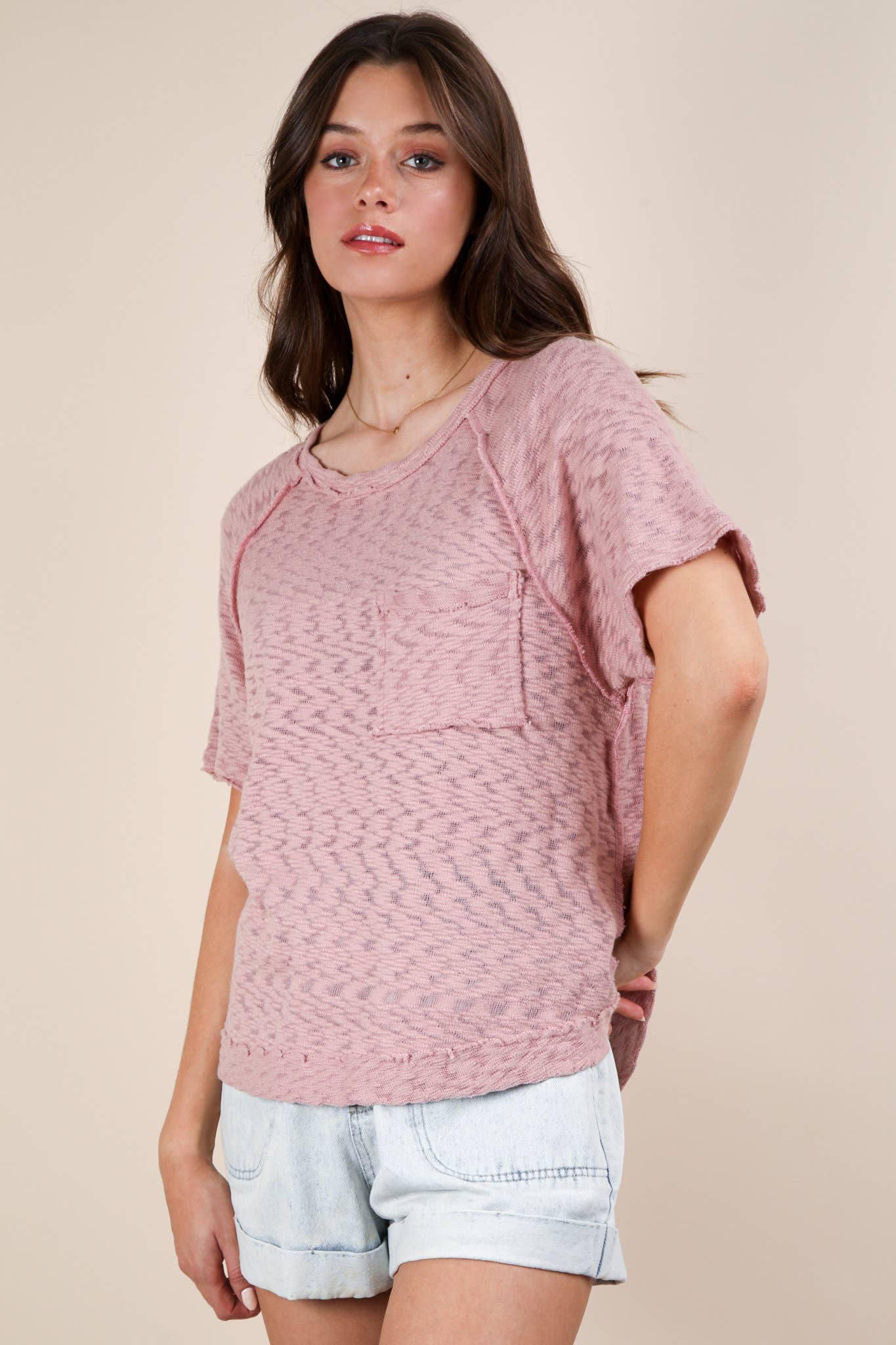 Solid Casual Knit Top with Patch Pocket