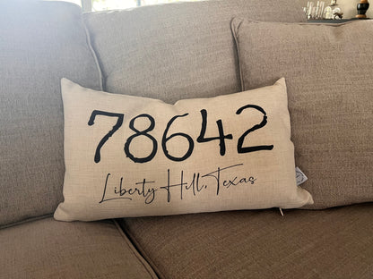 Custom Zip Code, State and City Throw Pillow