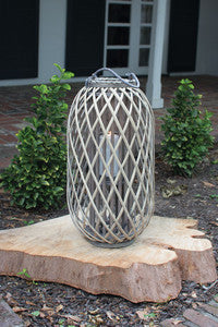 Grey Willow Lantern with Glass \ Medium